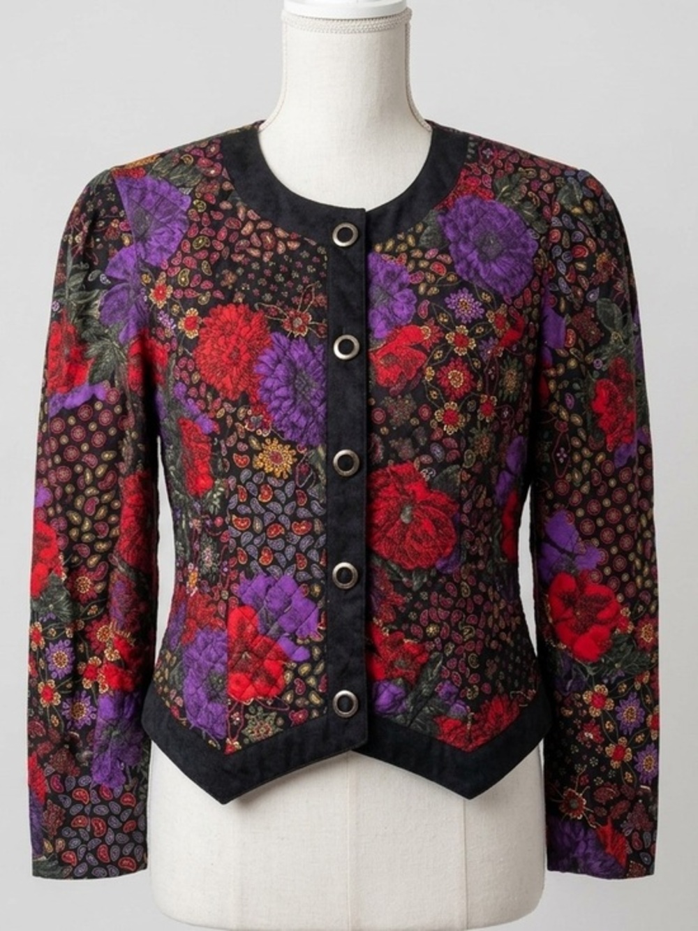 1980s /90s Quilted Floral Colorful Jacket Size 12 Made in USA Leslie Fay